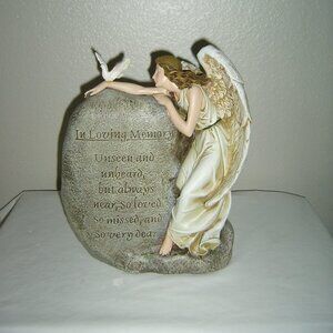 Angel Wings Prayer IN LOVING MEMORY Statue Decor, Indoors or Out, EUC